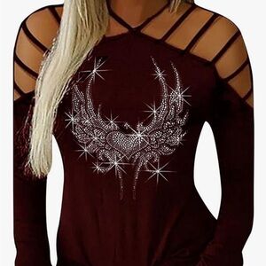 SHEILAY rhinestone long sleeve shirt